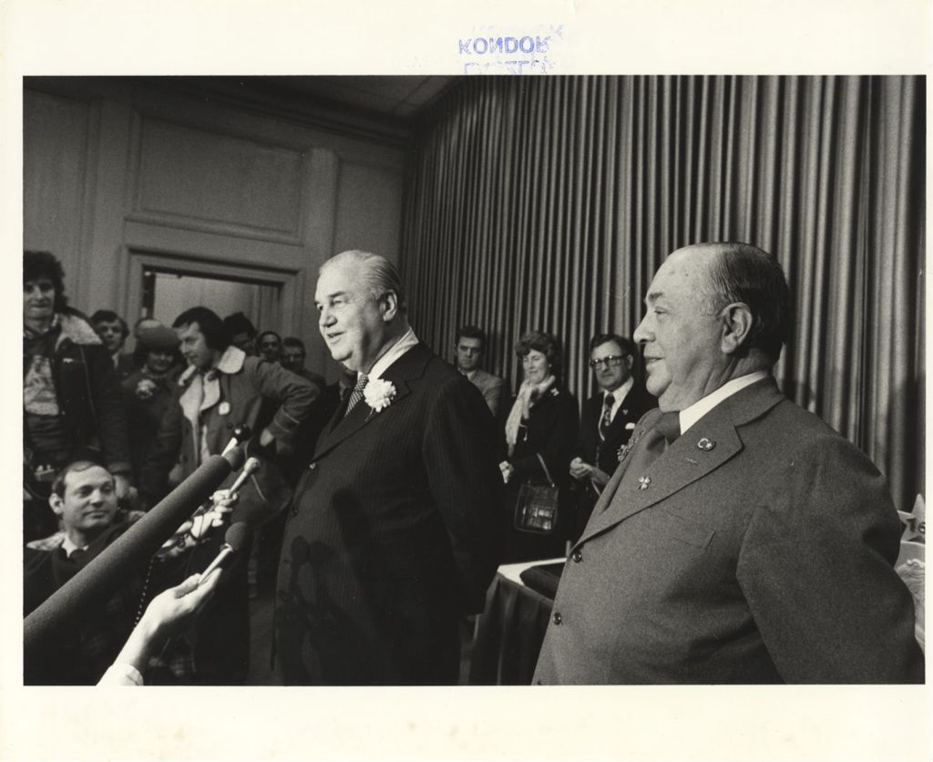 Richard J. Daley and Michael Howlett at a press conference