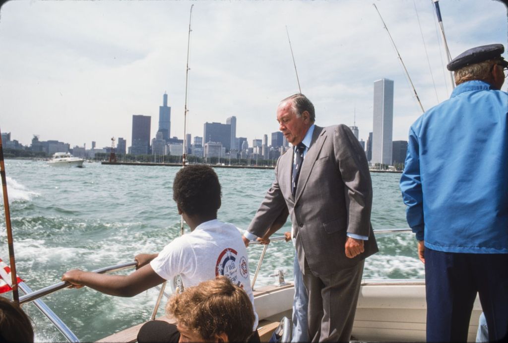 Miniature of Richard J. Daley with children at a Fish Derby