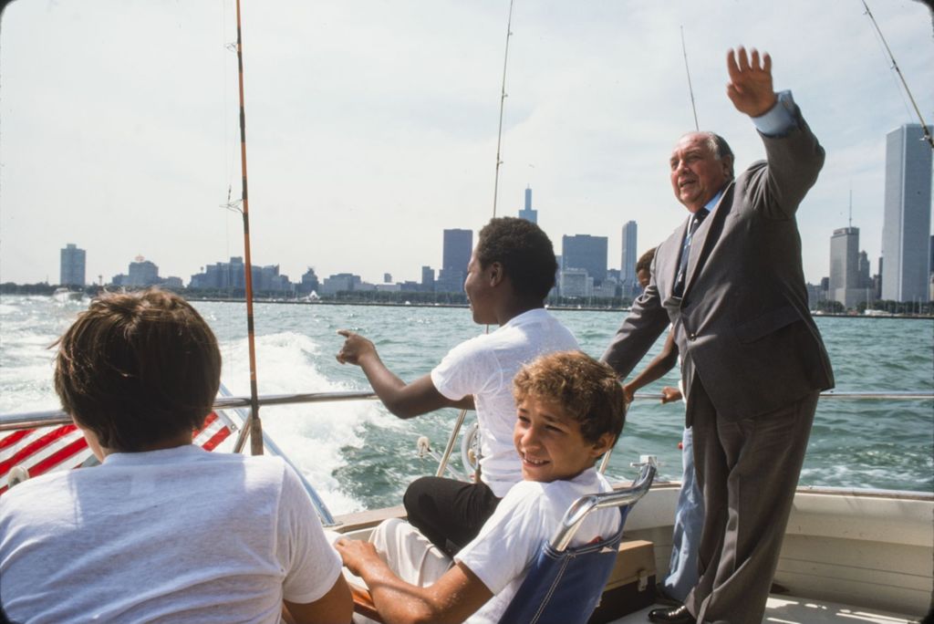 Richard J. Daley with children at a Fish Derby