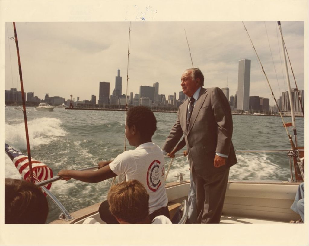 Richard J. Daley with children at a Fish Derby