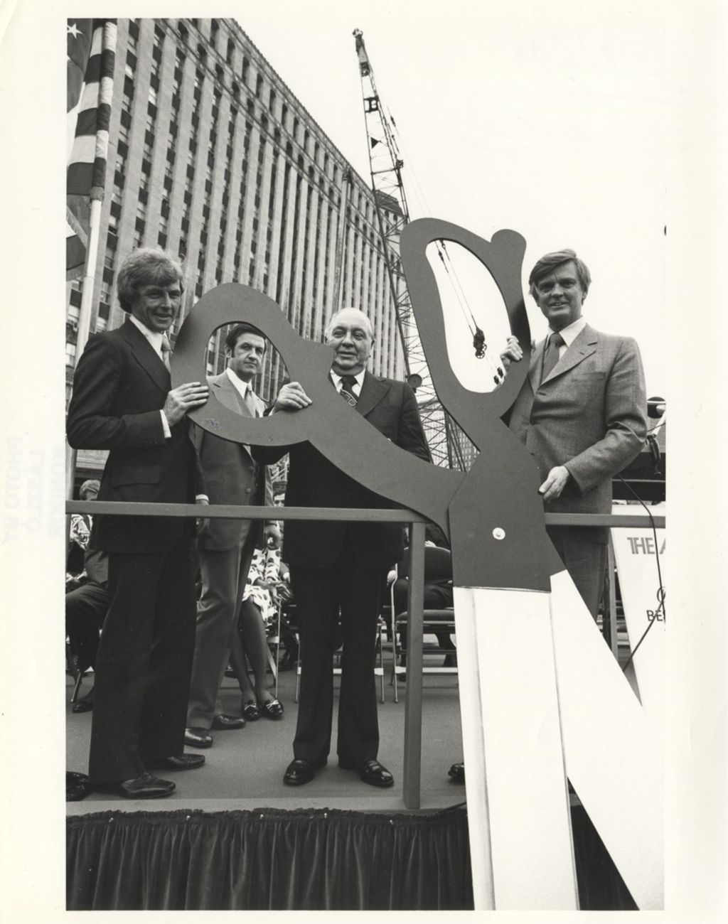 Richard J. Daley and Dan Walker at ground cutting for the Apparel Center