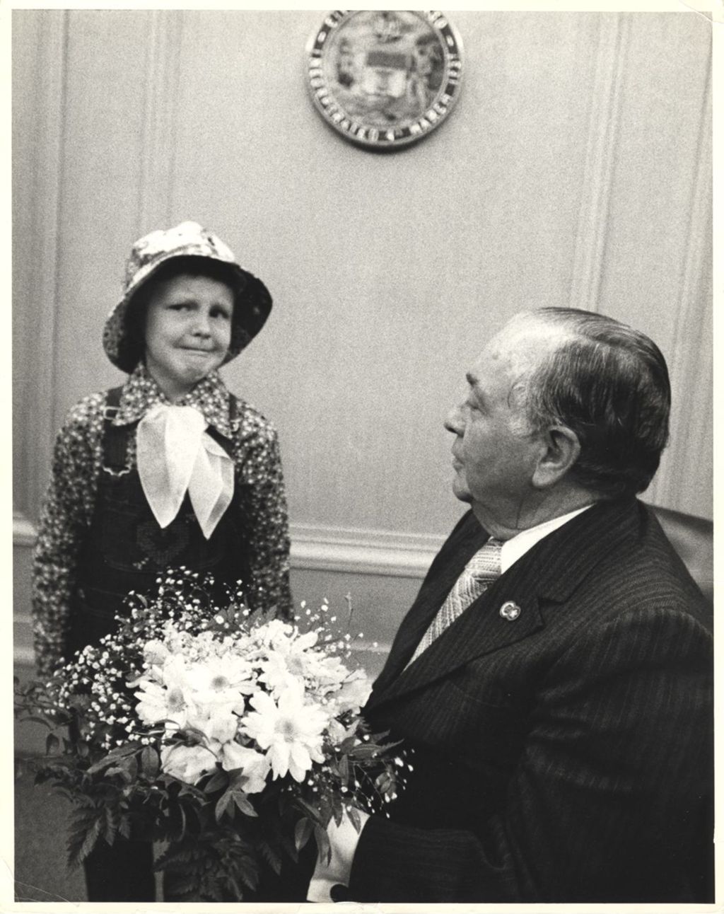 Miniature of American Cancer Society representative with Richard J. Daley