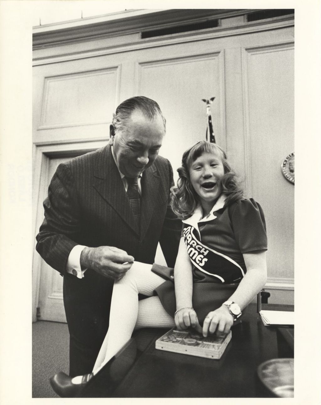 Miniature of Richard J. Daley and girl wearing March of Dimes sash