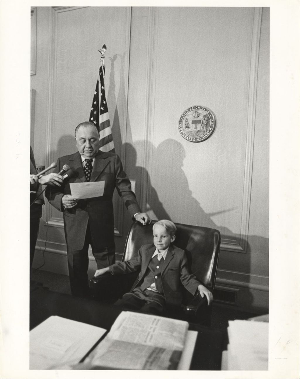 Richard J. Daley with a boy in his City Hall office
