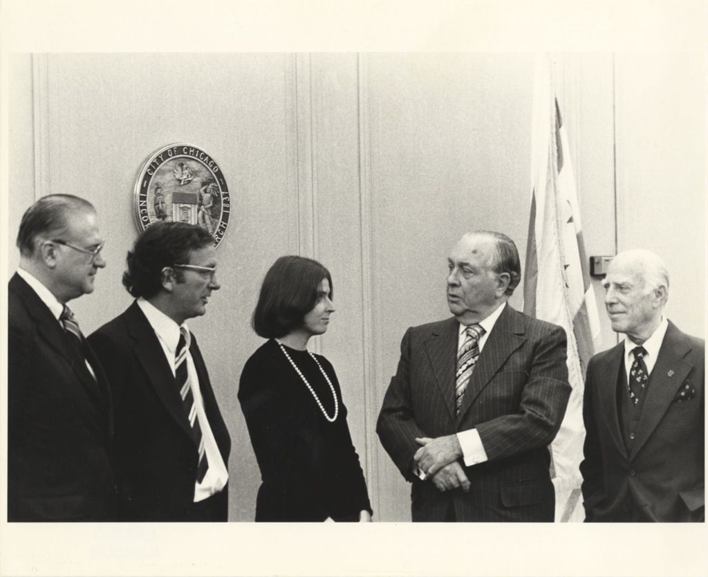 Miniature of Richard J. Daley and Judge Marovitz with others at City Hall