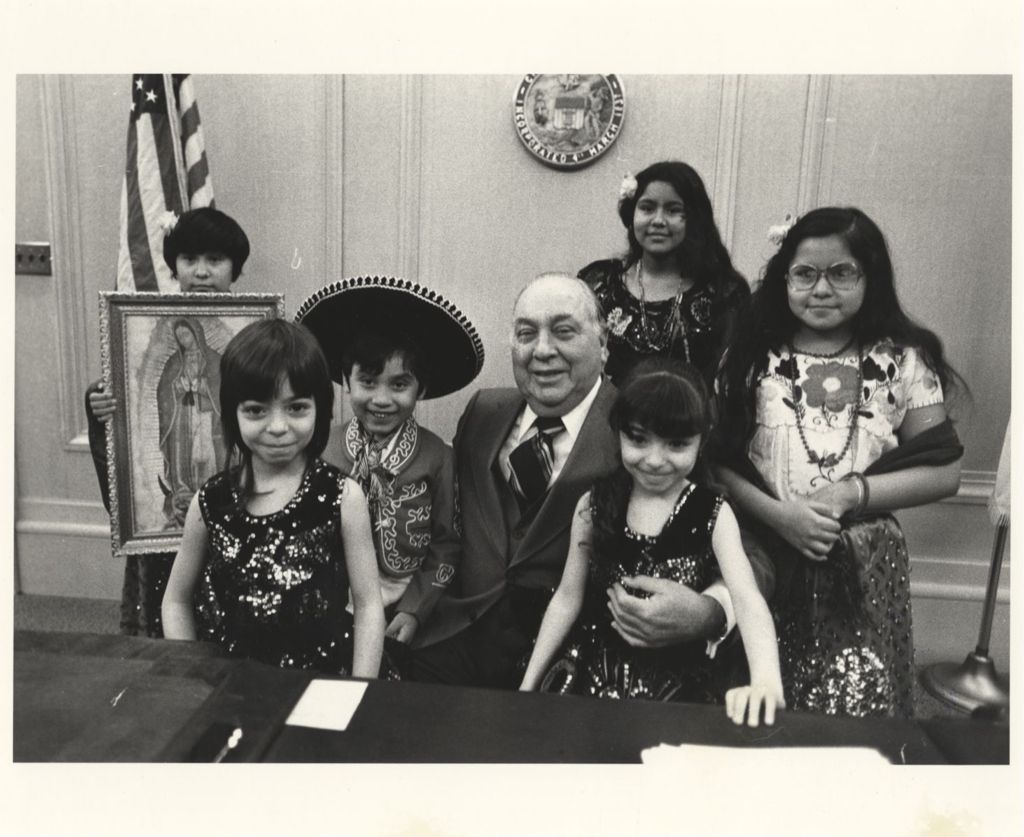 Miniature of Hispanic children with Richard J. Daley in his office