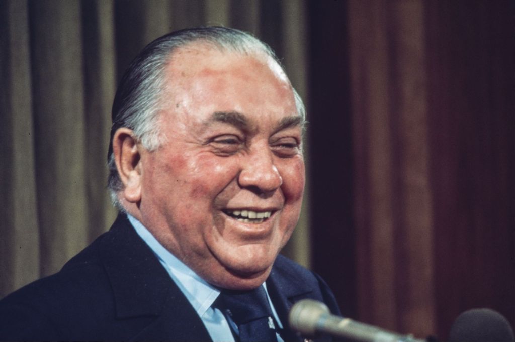 Miniature of Richard J. Daley at a press conference