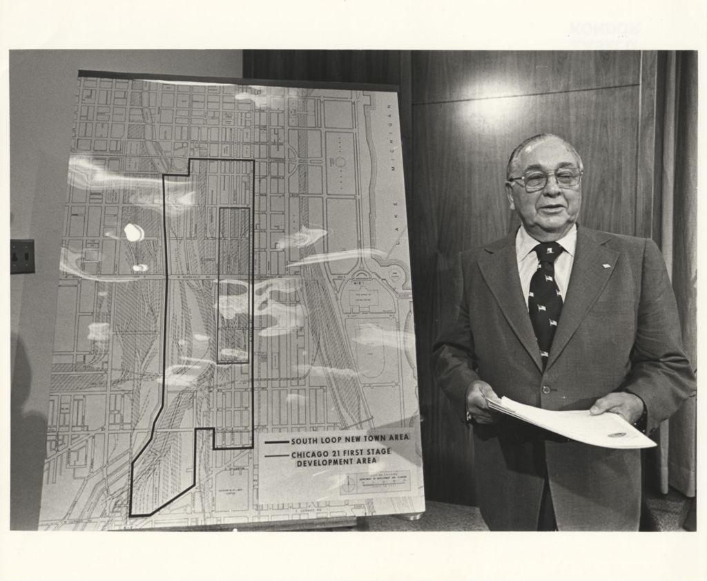 Miniature of Richard J. Daley with Chicago 21 development plan poster