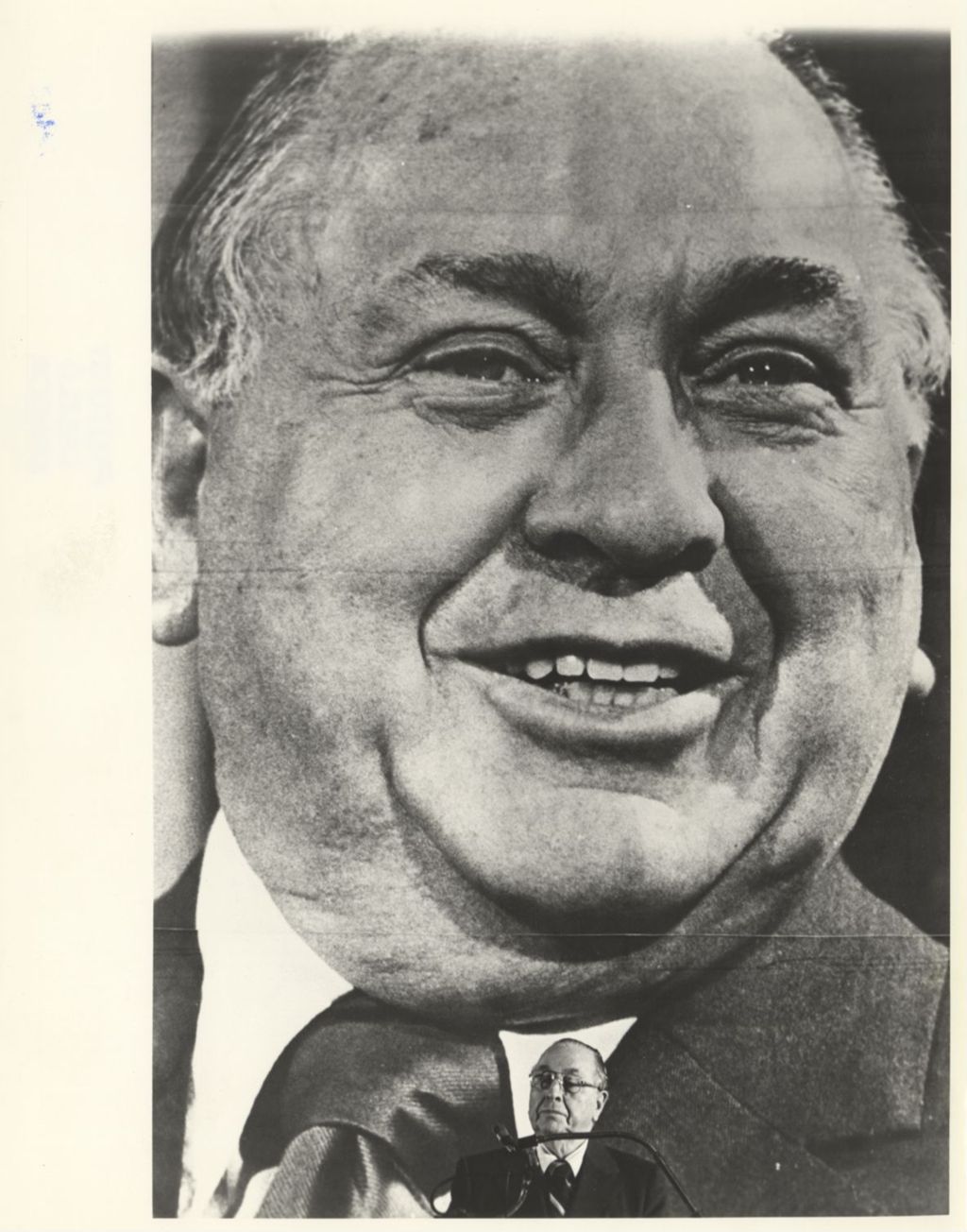 Richard J. Daley in front of his portrait
