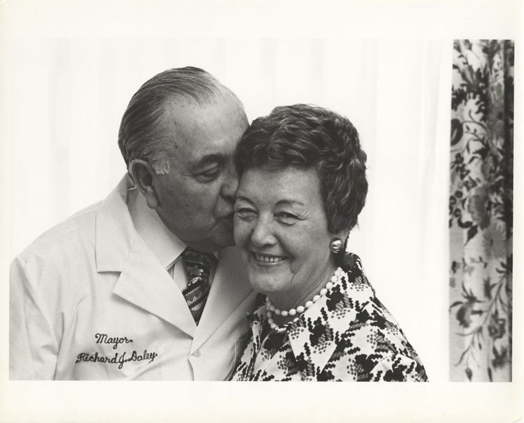Miniature of Richard J. Daley kissing Eleanor Daley at Rush-Presbyterian-St. Luke's Medical Center