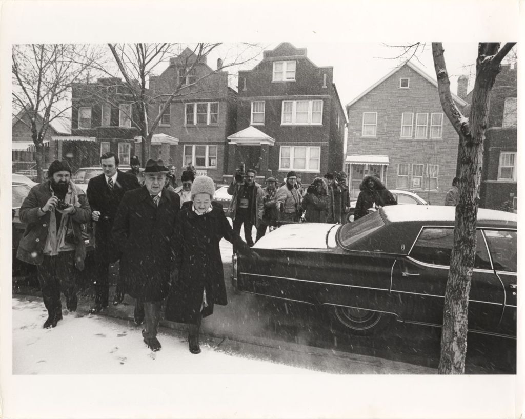 Miniature of Eleanor and Richard J. Daley on their way to vote