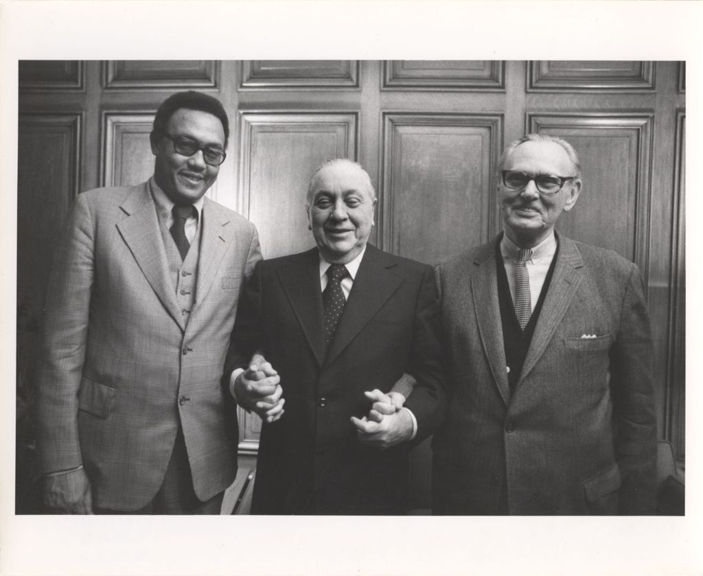 Miniature of Joseph Bertrand, Mayor Richard J. Daley, and John Marcin