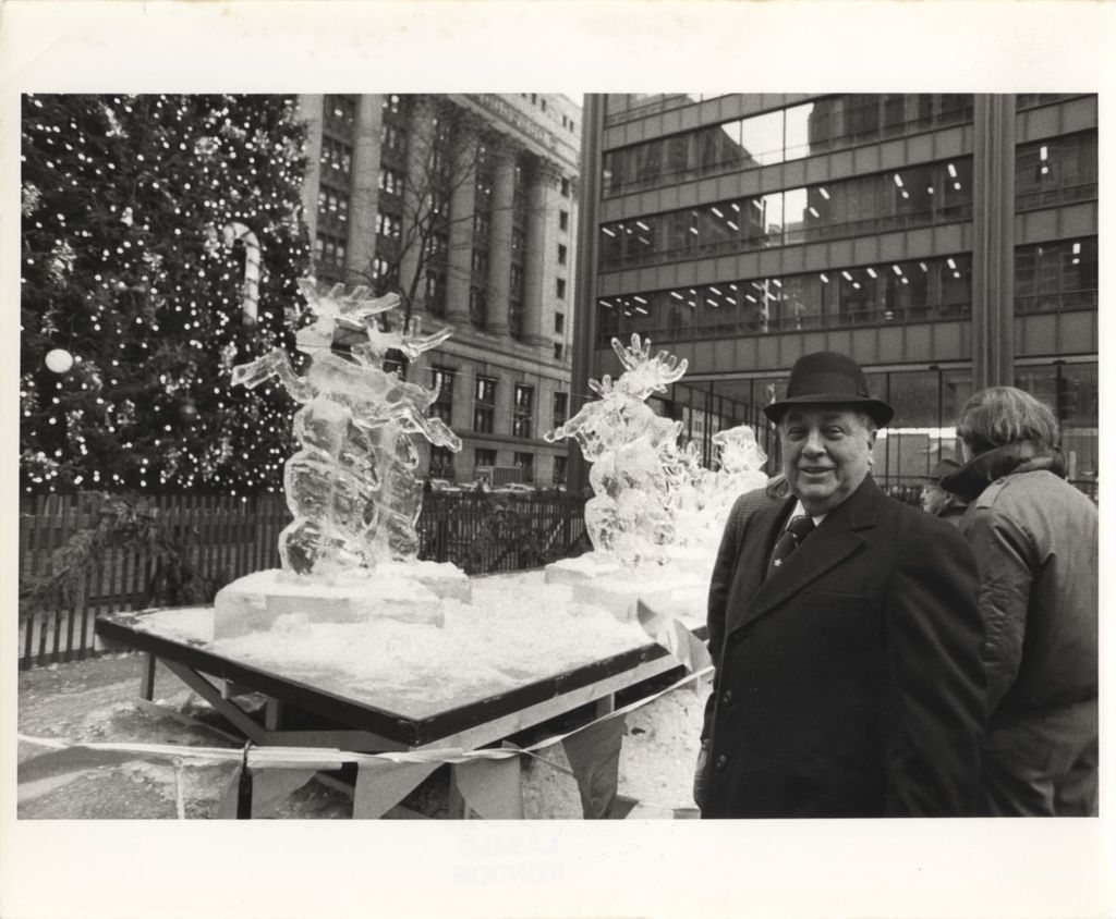 Miniature of Richard J. Daley with ice sculptures, Civic Center Plaza