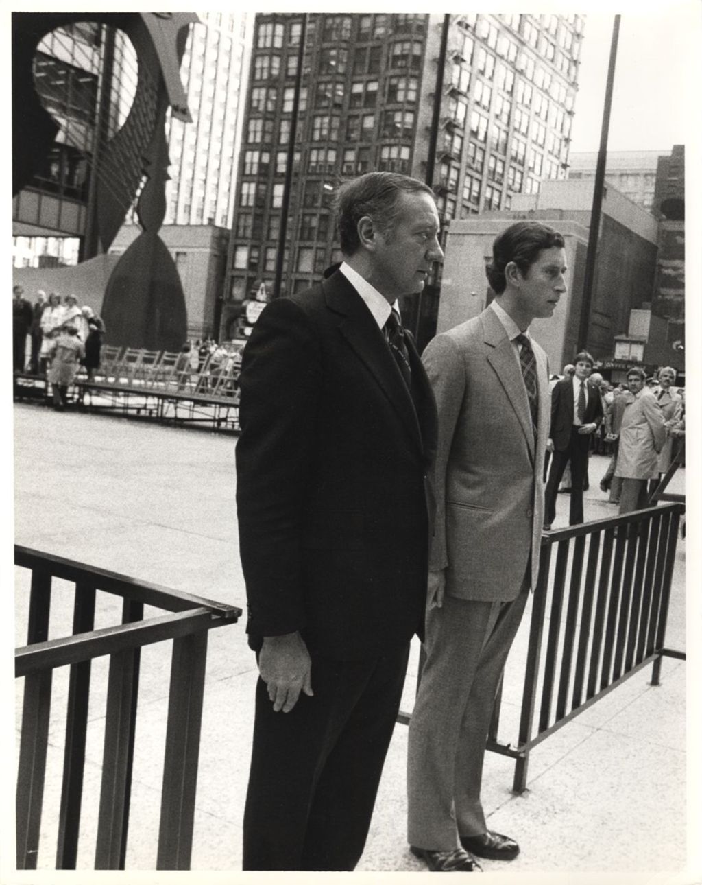 Prince Charles and Mayor Michael Bilandic in Civic Center Plaza