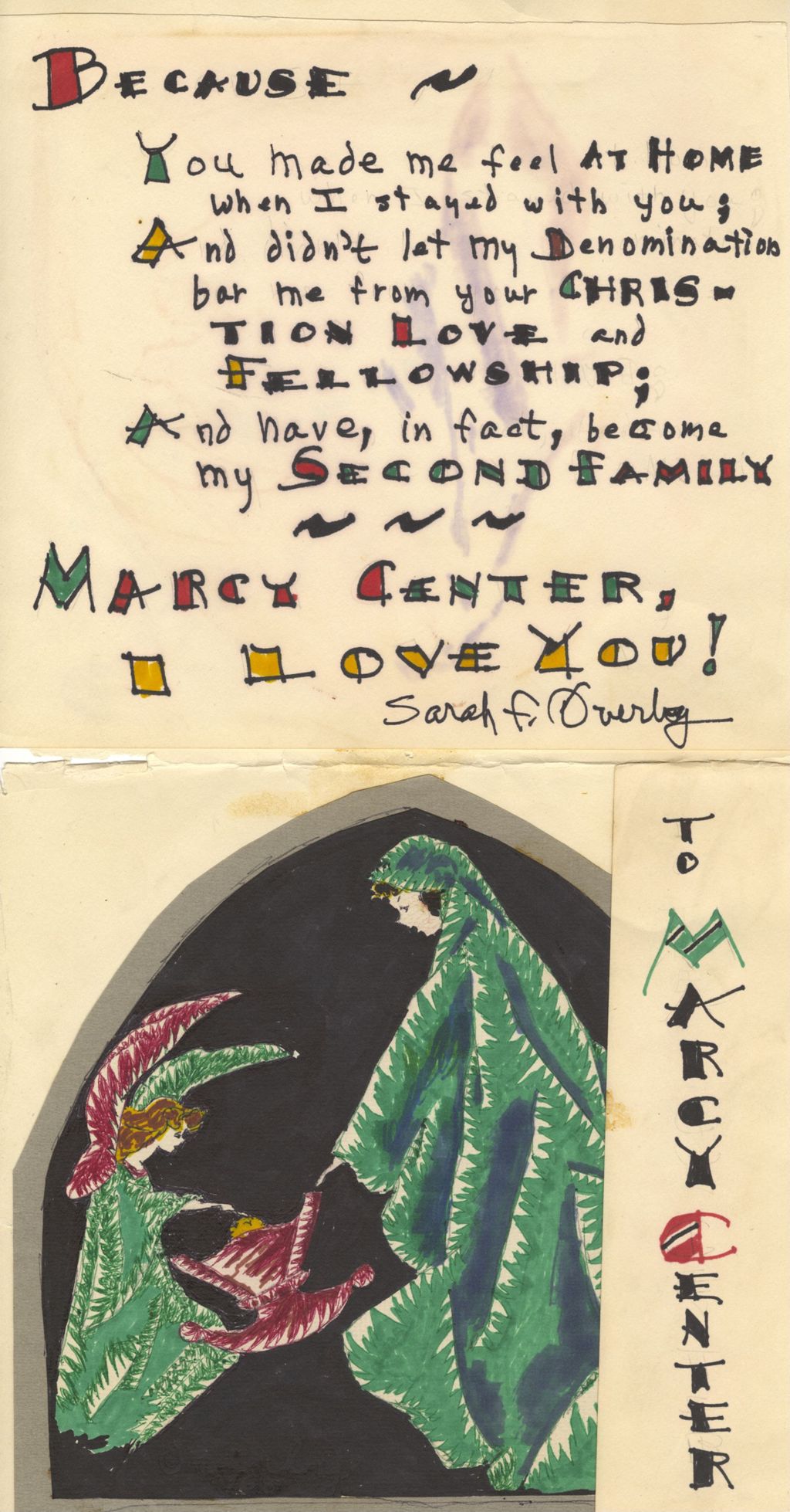 Miniature of Hand-made Christmas card sent to Marcy Center