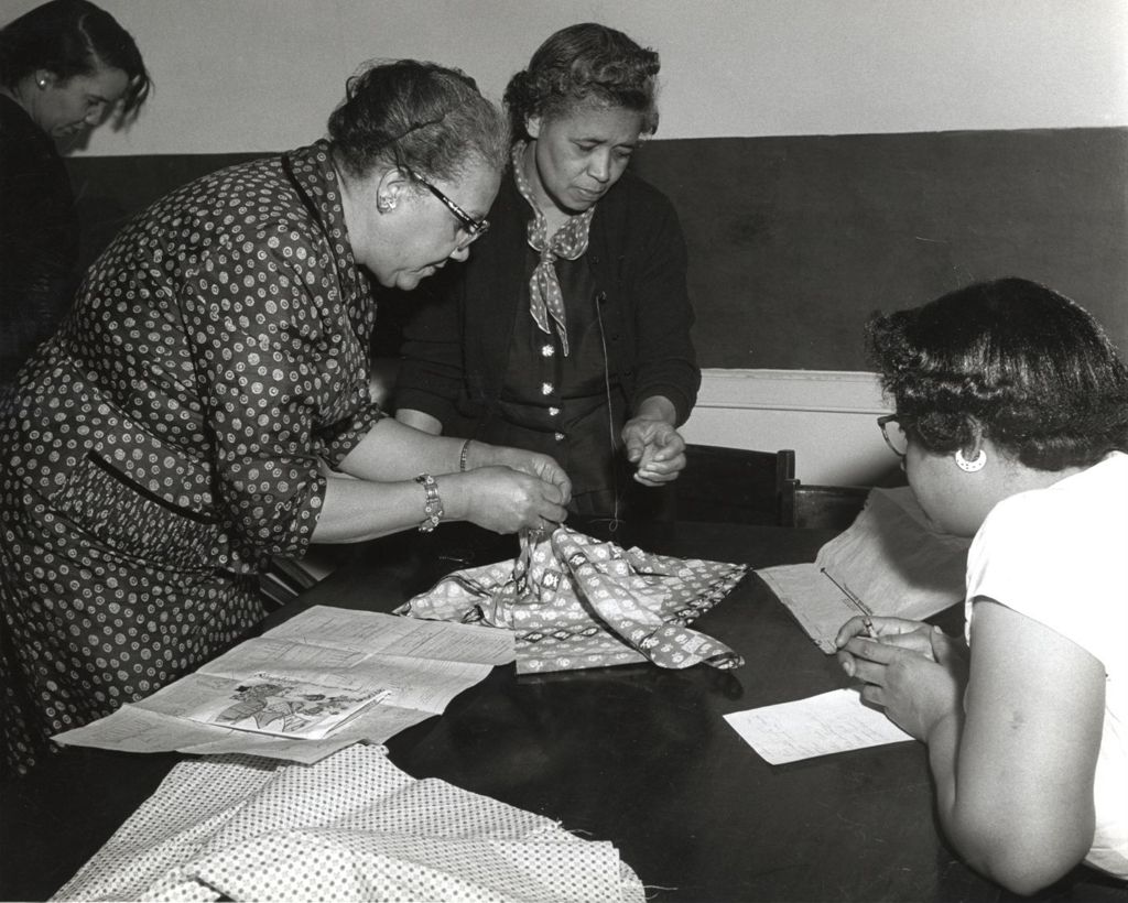 Women working on sewing projects