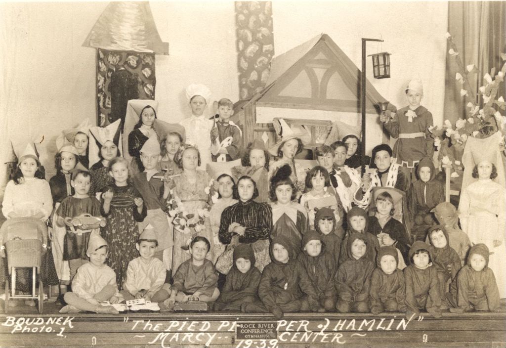 Miniature of Costumed children in the "Pied Piper of Hamlin"