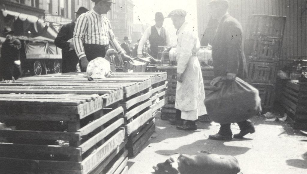 Men with poultry crates, Maxwell Street market