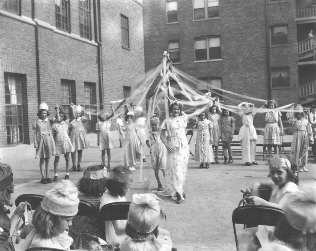 Miniature of Children performing with Maypole at the Marcy Center