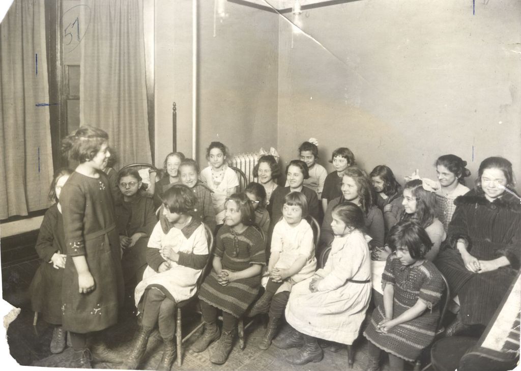 Miniature of Jewish girls gathered for Christian prayer