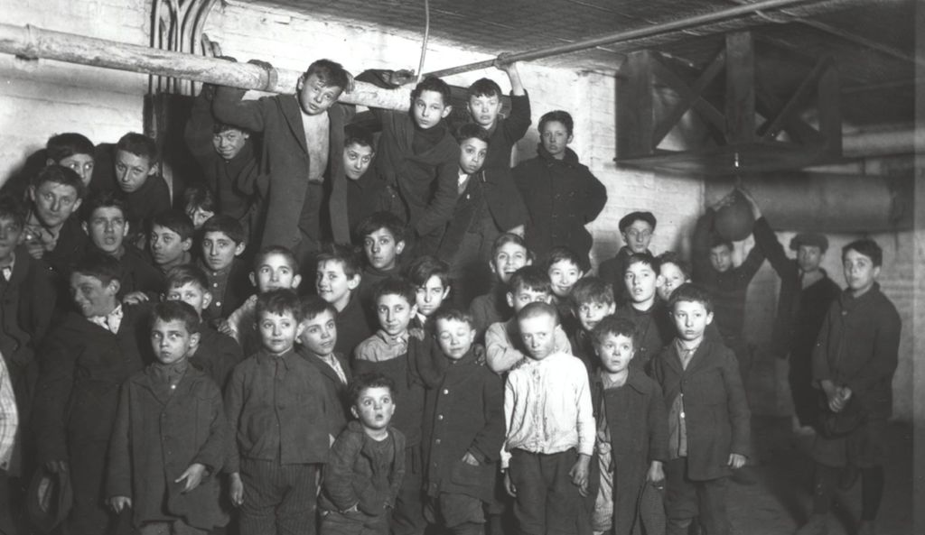 Boys in basement gymnasium