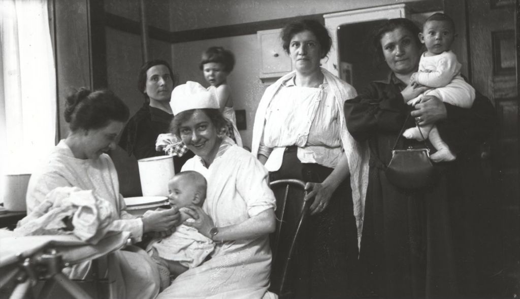 Miniature of Nurses examining babies in a dispensary