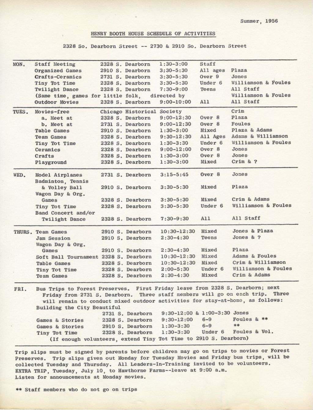 Henry Booth House schedule of activities