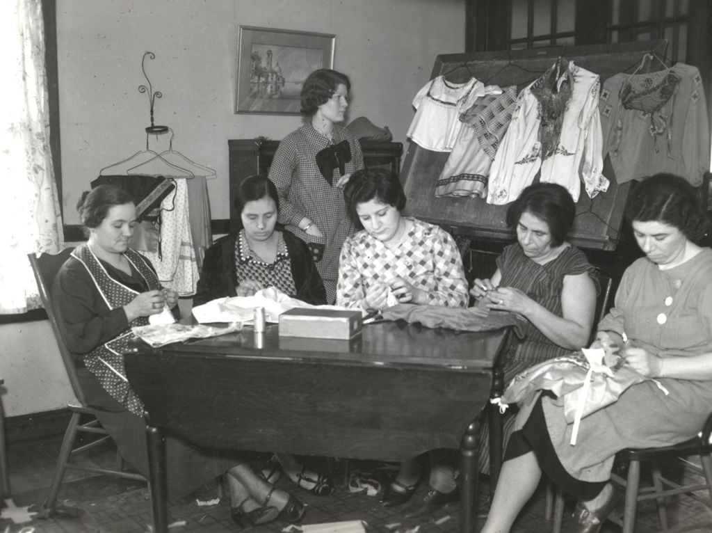 Women in Eleanor Ground's sewing class