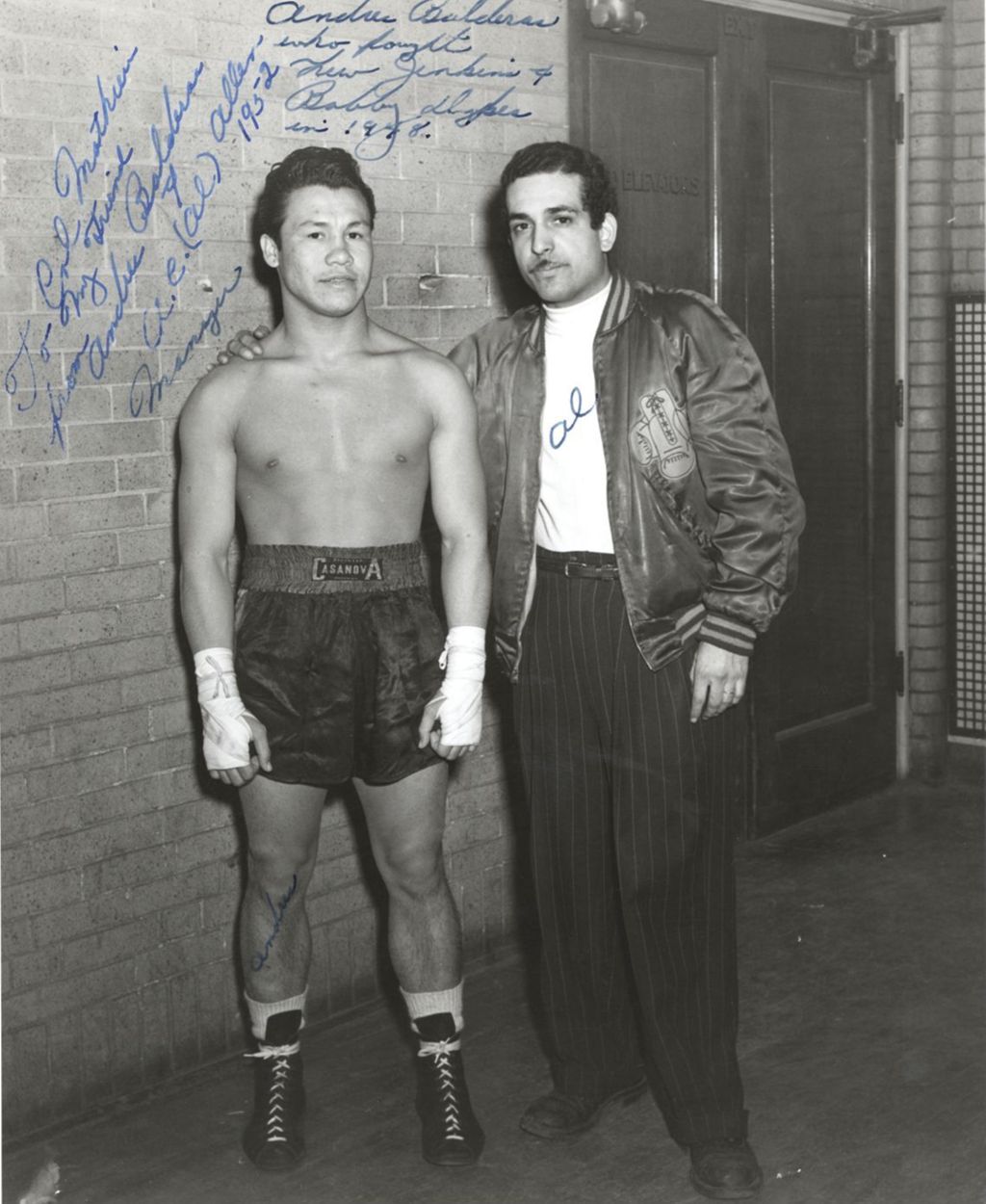 Miniature of Boxer Andres Balderas with his Manager