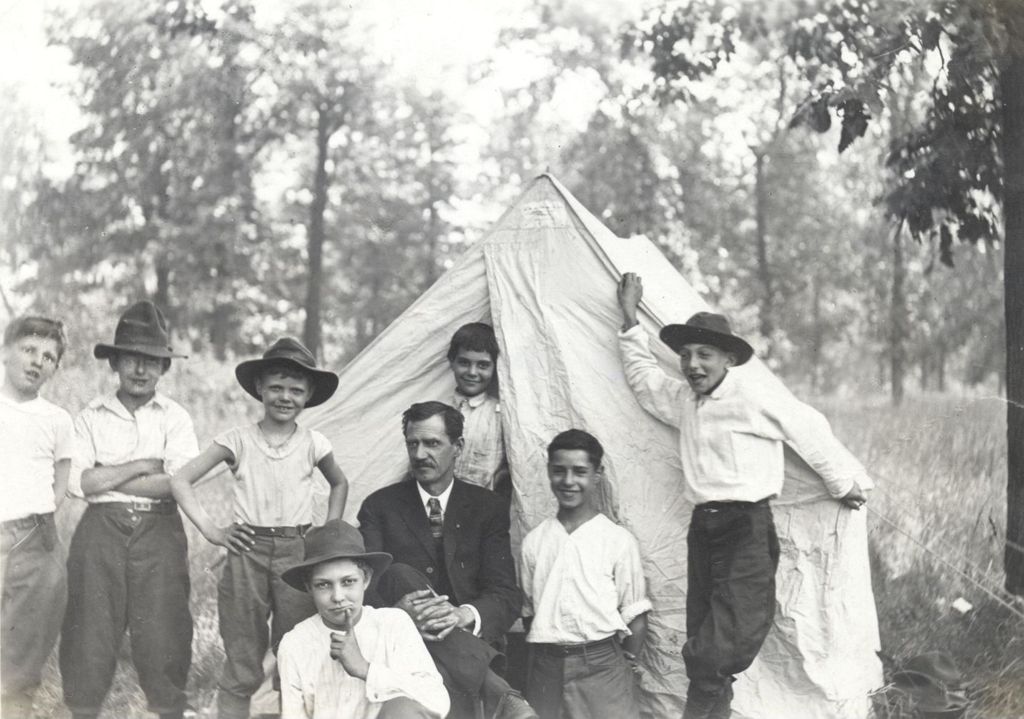 Boy Scouts camping on the Des Plaines River
