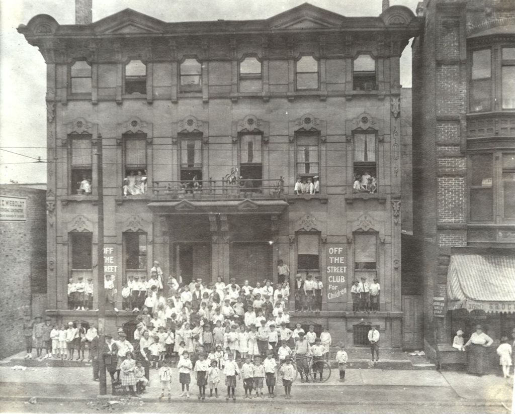 Children in front of the Off-The-Street Club building