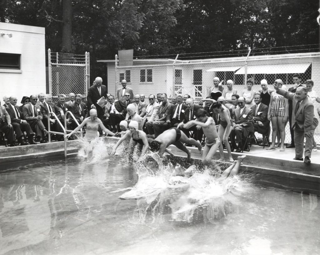 Miniature of Children diving at new outdoor pool, Mark Twain Camp