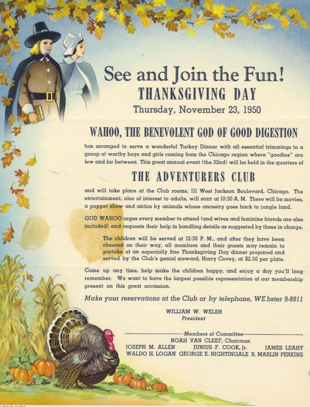 Miniature of Thanksgiving Dinner flyer, Adventurers Club