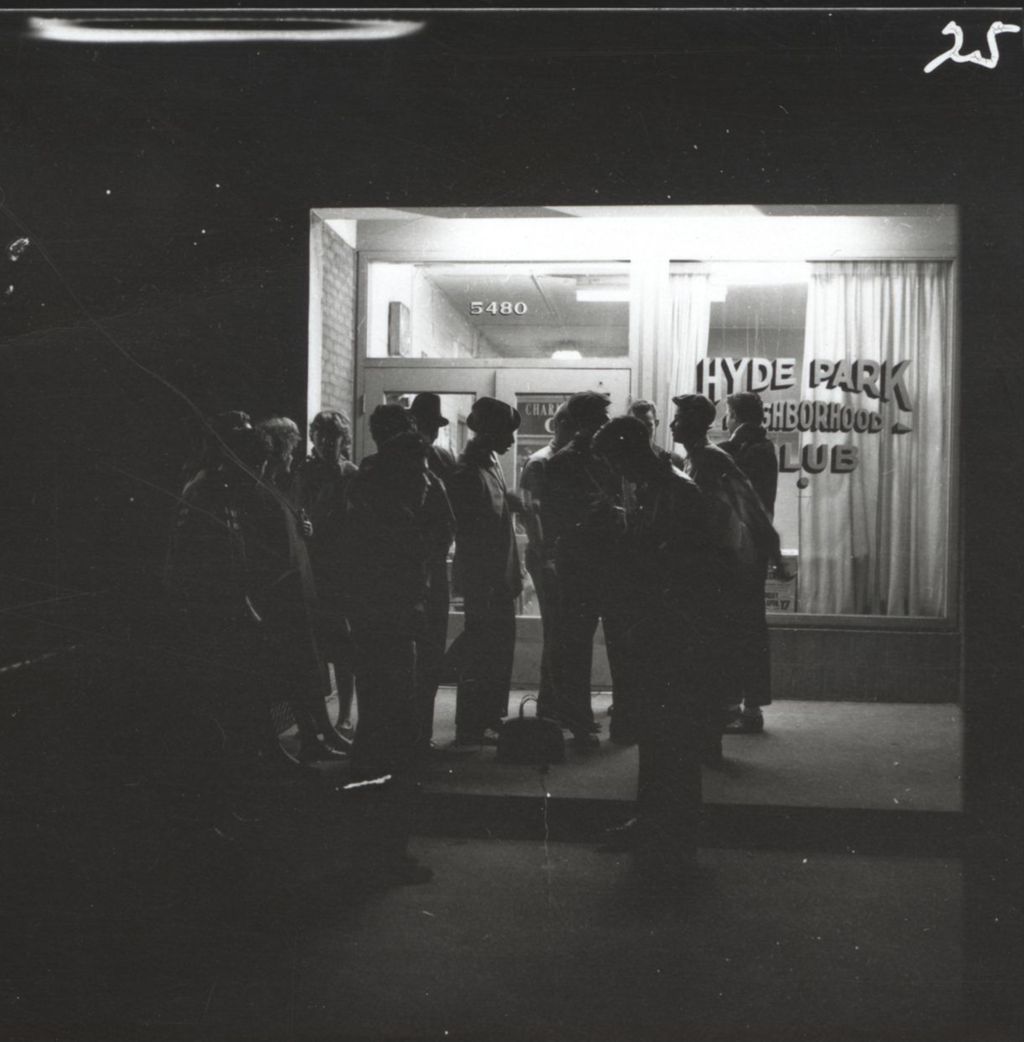 Young people in front of Hyde Park Neighborhood Club building