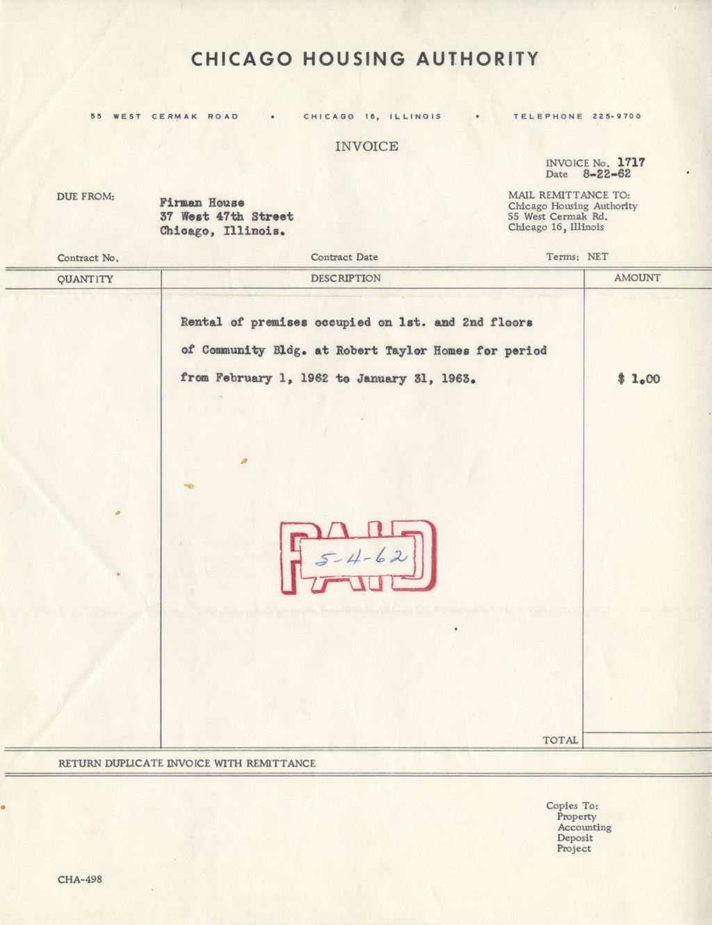 Invoice from the Chicago Housing Authority