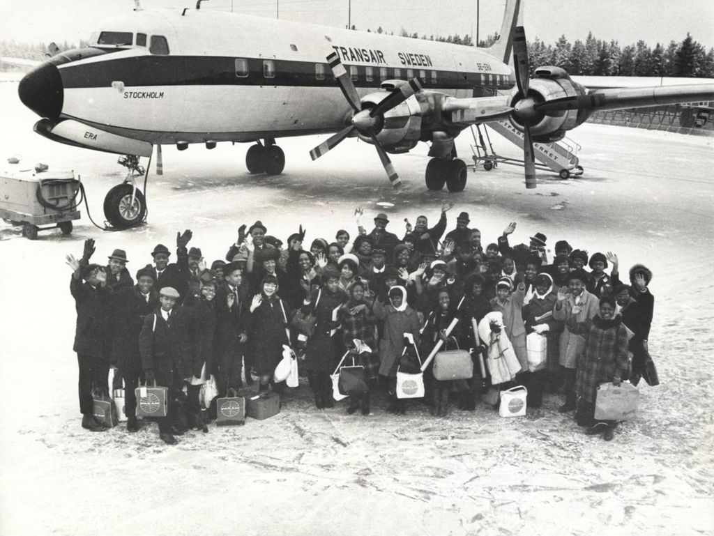 Education for Life program participants at airport in Sweden