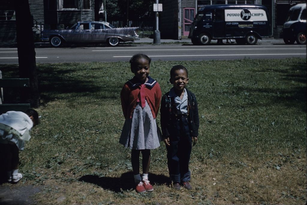 Miniature of African American boy and girl in a park