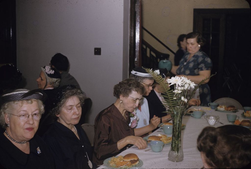 Women dining at a banquet table