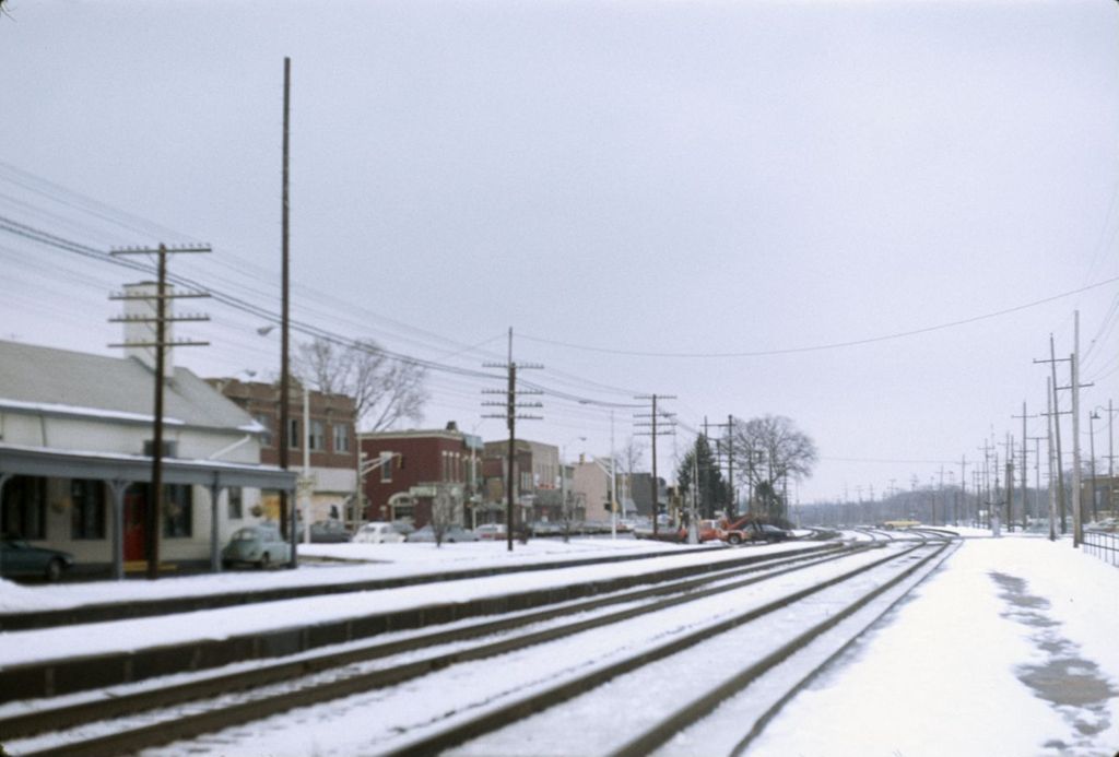Railroad tracks and commercial buildings, Wheaton
