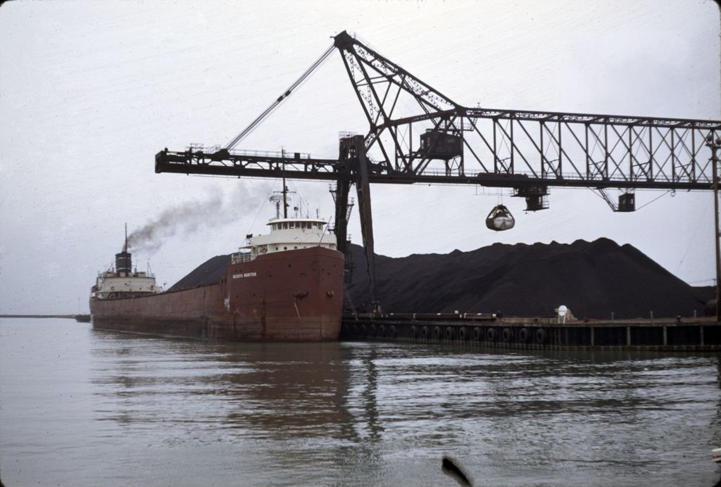 Loading coal onto a cargo ship, Sheboygan, Wisconsin