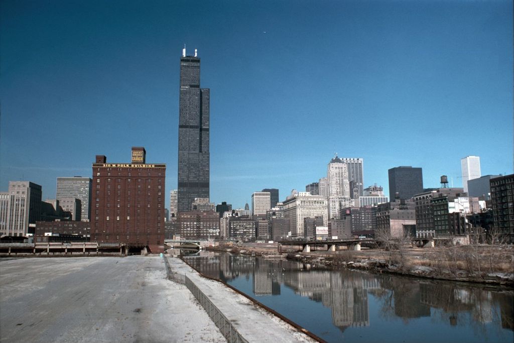 South Branch of the Chicago River and Loop skyscrapers