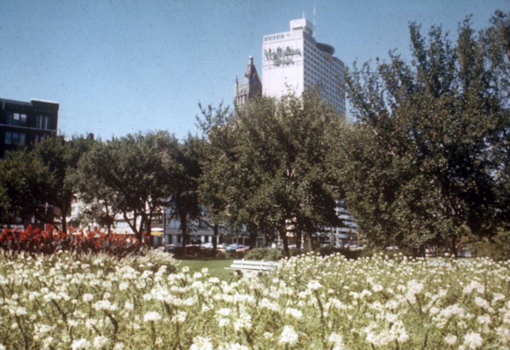 Miniature of Holiday Inn hotel and American Furniture Mart tower from park along lakefront