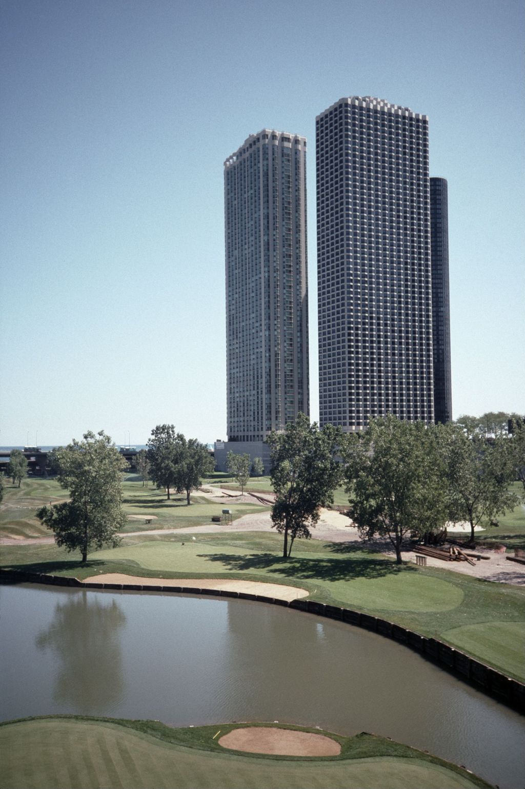 High-rise apartments and golf course