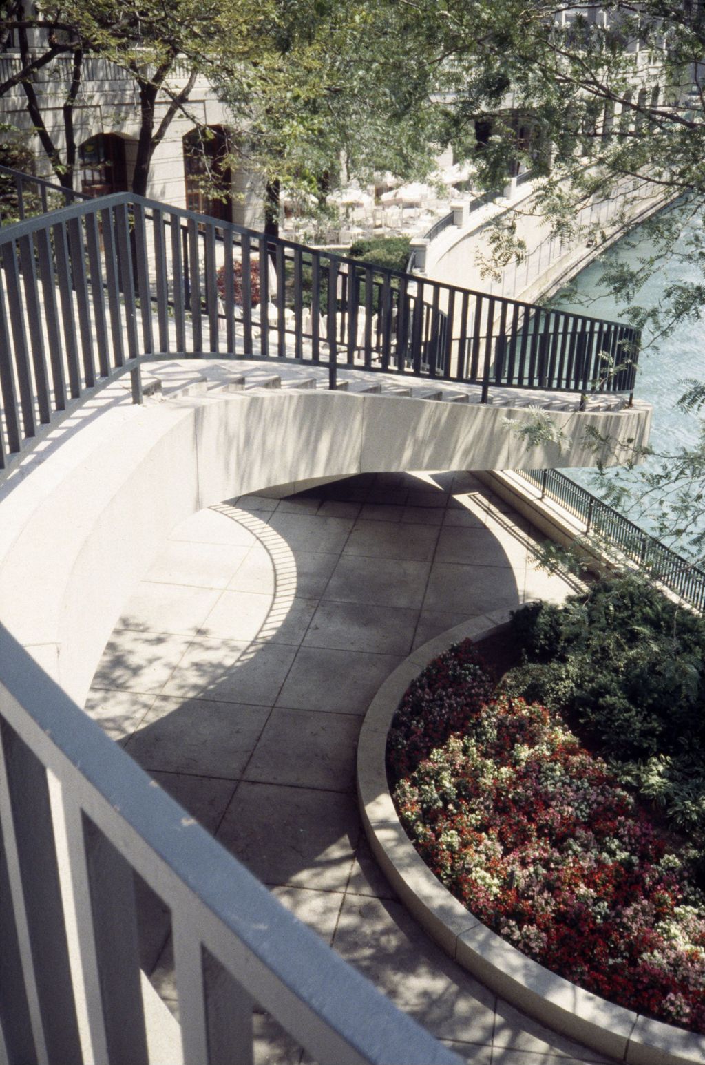 Staircase to riverfront walkway