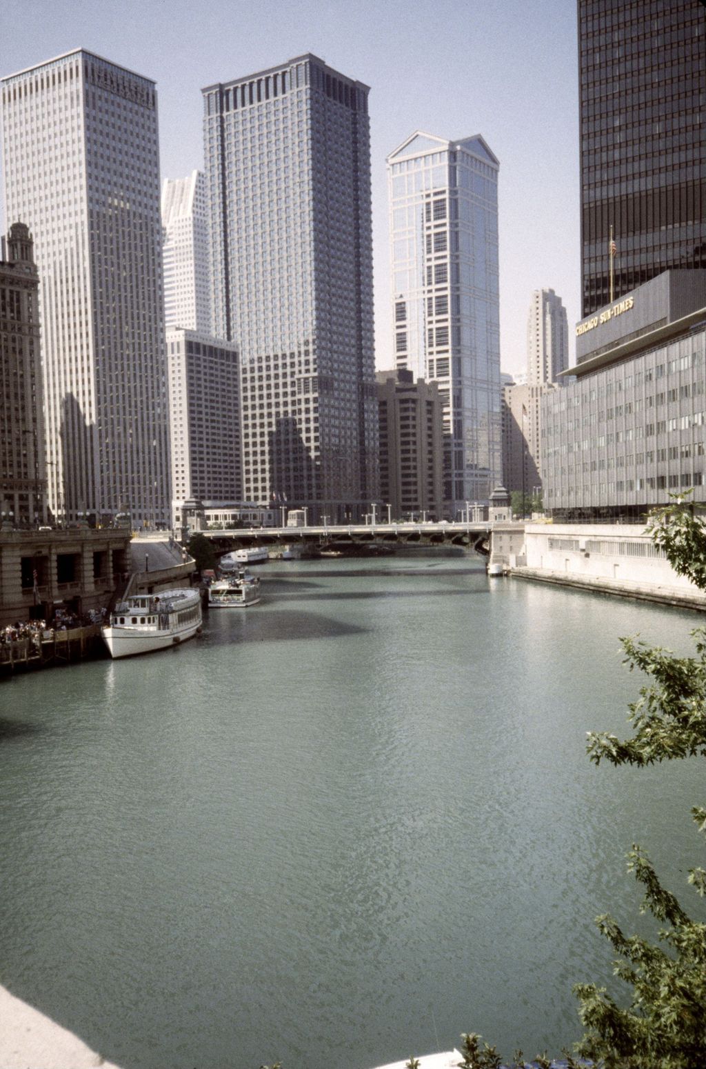 Chicago River and high-rise towers along Wacker Drive
