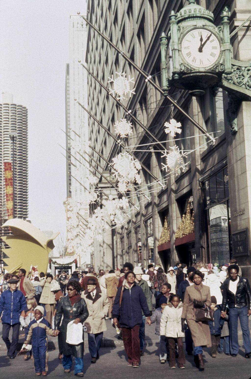 Pedestrians in front of Marshall Field's store