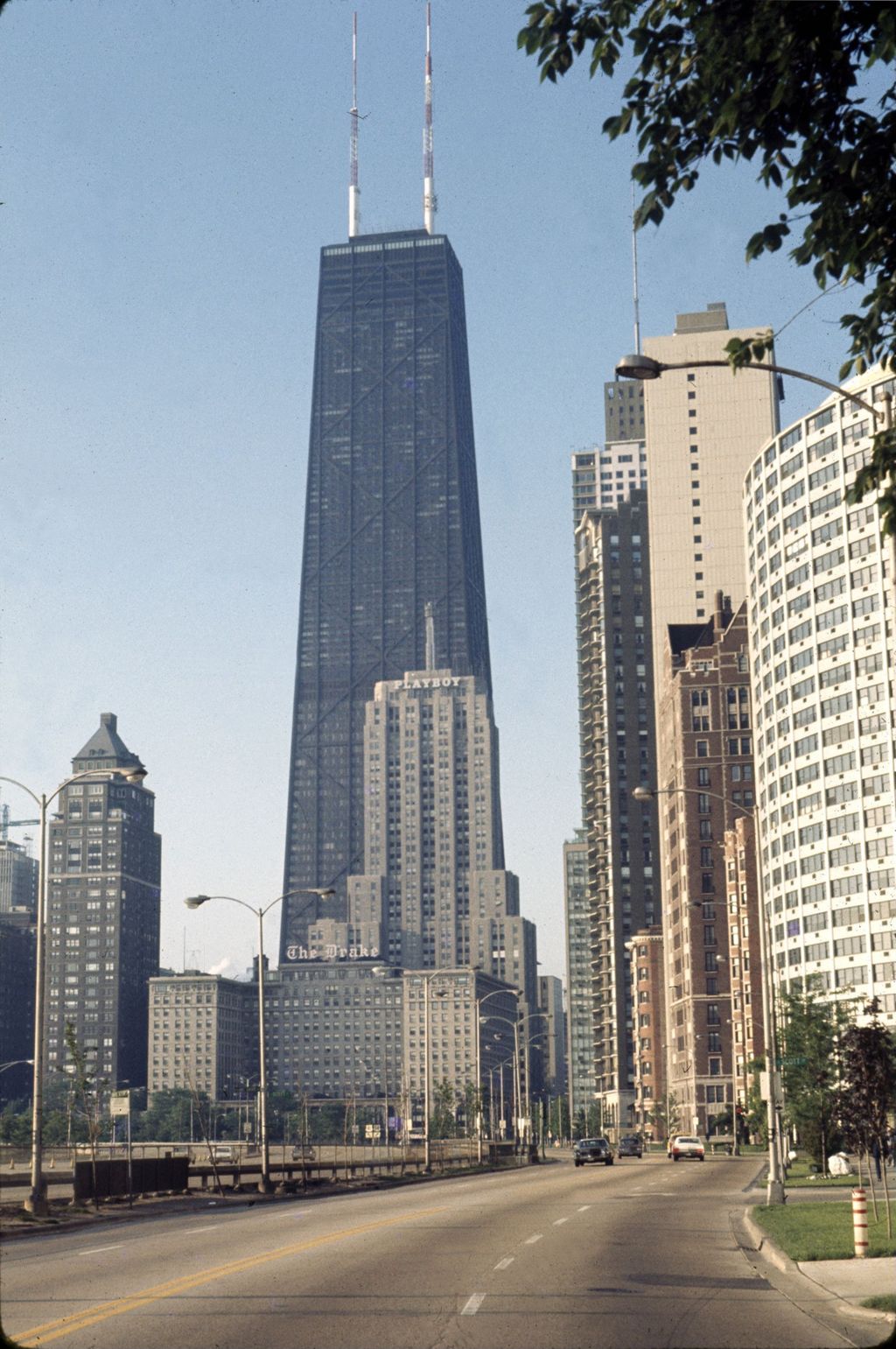 North Lake Shore Drive with the Hancock Building, Playboy Building and Drake Hotel