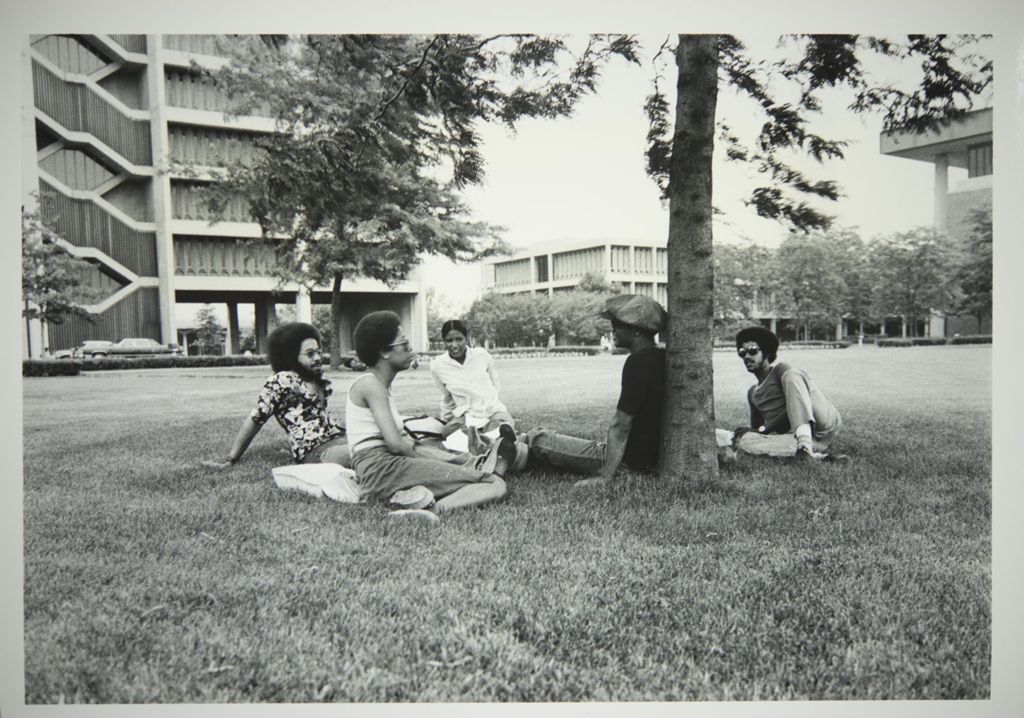 Miniature of Students sitting on the lawn between the Science and Engineering Offices and the Science and Engineering Laboratories