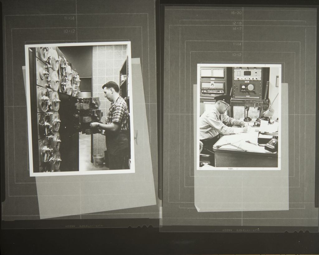 Miniature of Two photos of University police person and person with reel tapes