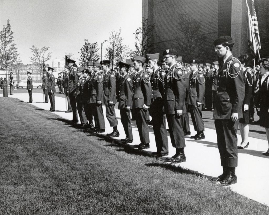 Miniature of Student Reserve Officer Training Corps (ROTC) members on campus